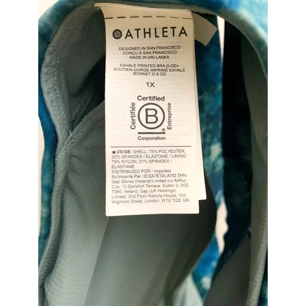Athleta Exhale Printed Blue Tie Dye Bra Size 1X‎